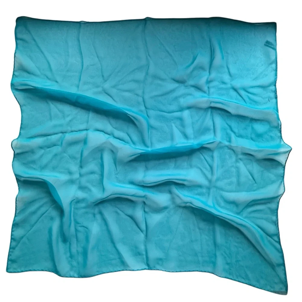 Teal Vintage Chiffon Square Sheer Scarf Kerchief 27.5” - Picture 1 of 8